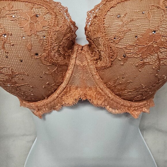 Victoria's Secret Dream Angels Demi Bra Peach Lace Glitter Fairy 34DDD - Picture 3 of 12